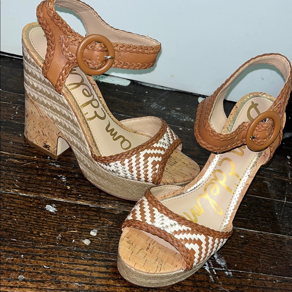 Sam Edelman Brown and Tan Wedge Sandals